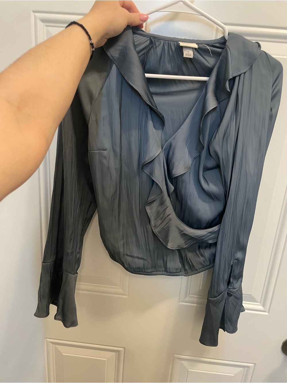 NWOT a new day - Women’s Slate Blue Ruffle V-Neck Blouse